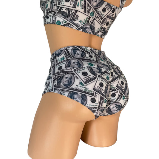 2 Piece Lycra Top and Short Set With Money Print