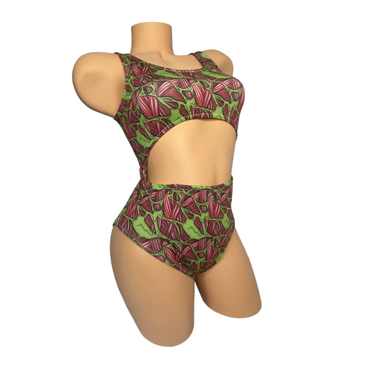 Lycra Frontal High-cut Bodysuit With Halloween Print